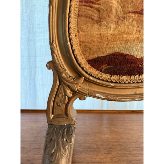 Late 19th Century Antique 19th C French Louis XV Revival Gilt Wood & Woven Tapestry Fire Screen For Sale - Image 5 of 12