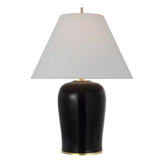 Thomas O'Brien by Visual Comfort Signature Opera 30" Table Lamp in Raven Black with Linen Shade For Sale