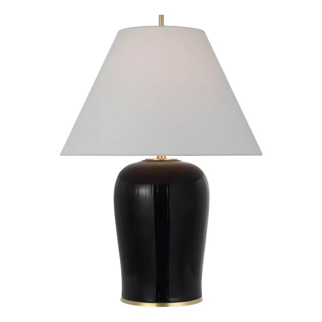 Thomas O'Brien by Visual Comfort Signature Opera 30" Table Lamp in Raven Black with Linen Shade For Sale