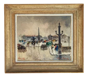 Bernard Lignon, Autour de la place de la Concorde, Paris, 1950, Oil on Canvas, Framed