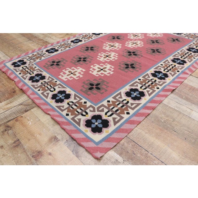 Vintage Romanian Geometric Kilim Rug - 04'00 X 05'11 For Sale In Dallas - Image 6 of 9