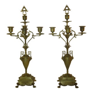 Antique Bronze Candelabras Neoclassical French Urn Grand Tour, Greek Kye 5-Light Candlesticks For Sale