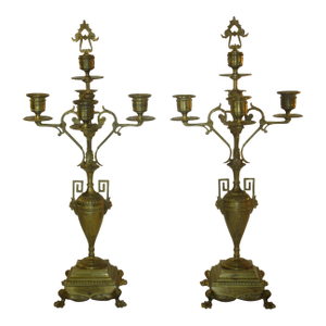 Antique Bronze Candelabras Neoclassical French Urn Grand Tour, Greek Kye 5-Light Candlesticks