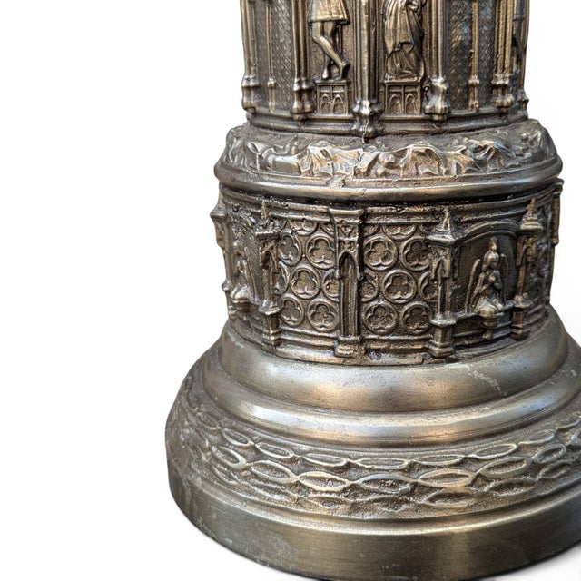 Silver Mid-20th Century Gothic Revival Cathedral Cast Metal Figural Table Lamp For Sale - Image 8 of 8