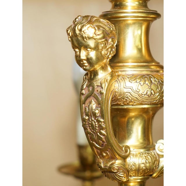 Antique French Rococo Gold Gilt Brass Eight-Branch Cherub Chandelier, 1900s For Sale - Image 12 of 18