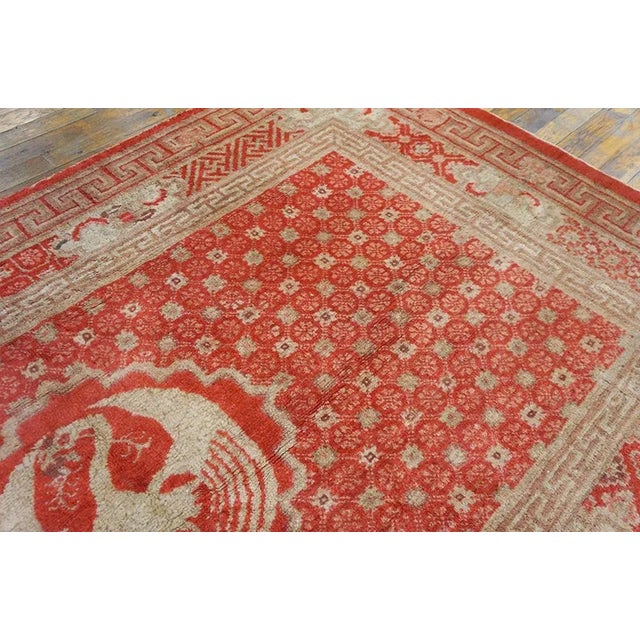 Chinese 1900s Orange Birds Medallion Antique Chinese Bao Tou Rug 4'4" X 7'2" Knotted Wool Carpet For Sale - Image 3 of 9