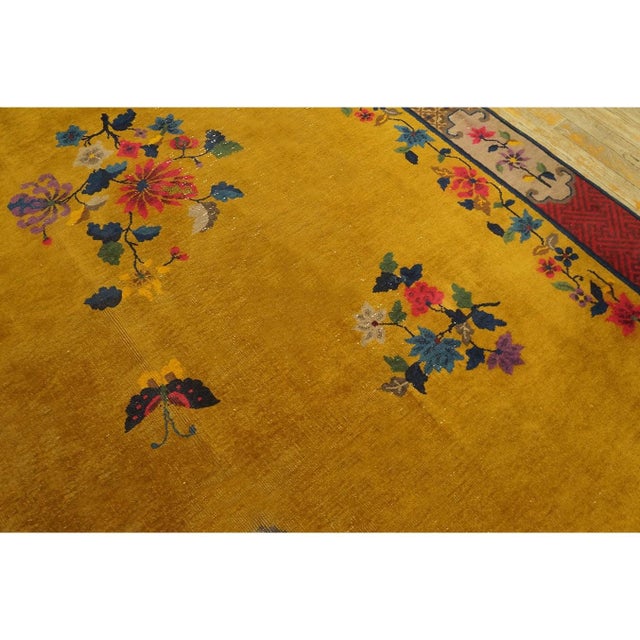 1920s Yellow Florid Antique Chinese Art Deco Carpet 7'2" X 9'10" Handknotted Rug For Sale In New York - Image 6 of 9