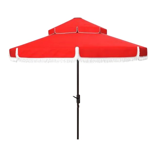 Outdoor Milan Fringe 9ft Double Top Crank Umbrella - Red For Sale