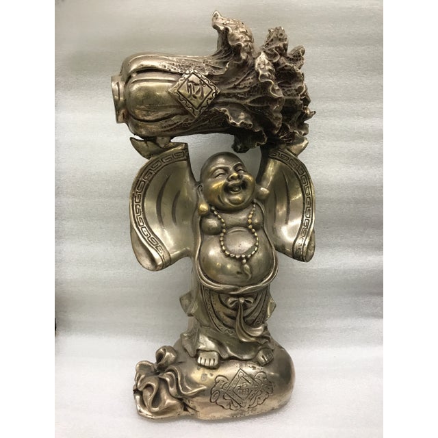 Silver White Bronze Metal Tibetan Happy Buddha For Sale - Image 8 of 11