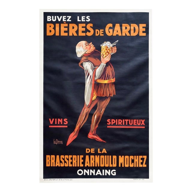Brasserie Arnould Mochez Beer Advertising Poster by Le Clercq, 1930s For Sale