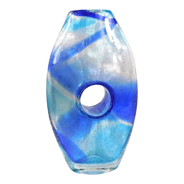Blue Bullicante Art Glass Vase With Center Hole For Sale