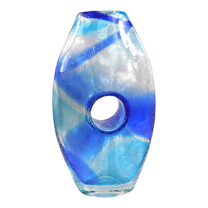 Blue Bullicante Art Glass Vase With Center Hole