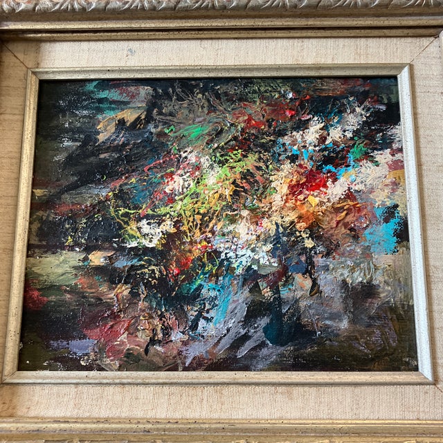 Original 8 x 10 painting on canvas board unsigned Overall size with vintage frame with linen liner is 16 x 18