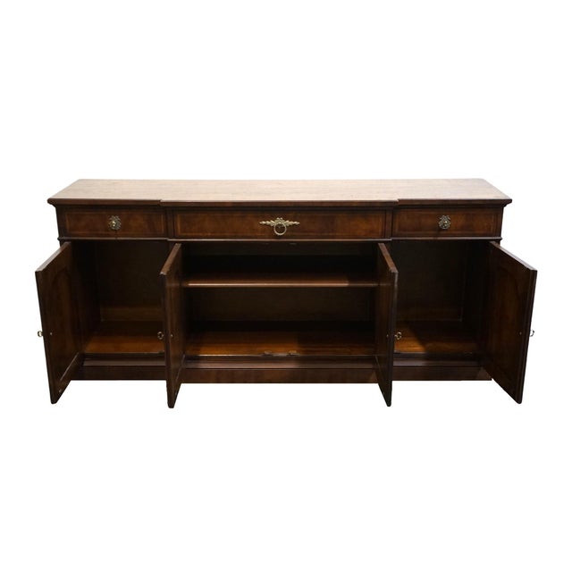 Henredon Late 20th Century Henredon Furniture Solid Walnut Traditional Style 70" Breakfront Buffet Credenza 7320-21 - Bordeaux Finish For Sale - Image 4 of 15