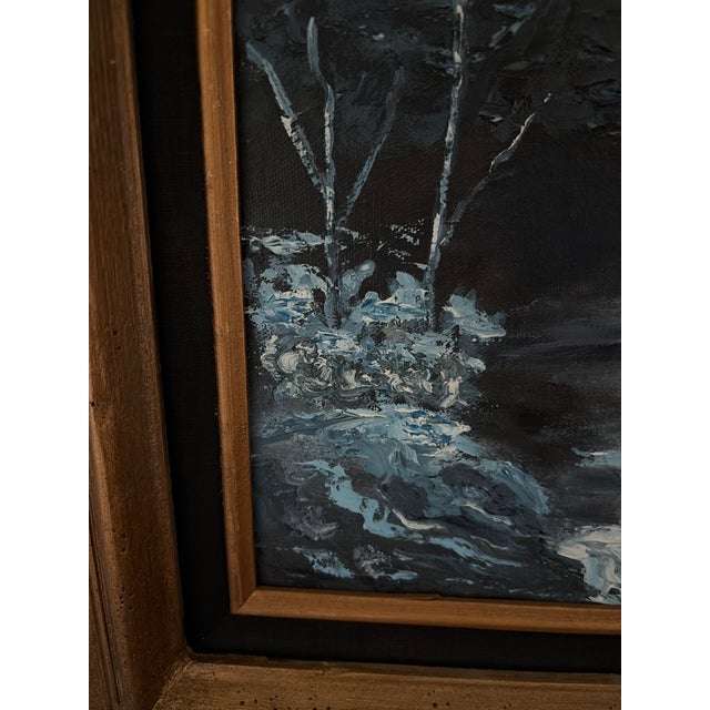 Traditional Size 28 X 32 Signed 1977 Original Snowy Alpine River Landscape Acrylic on Canvas in Wood Frame For Sale - Image 3 of 10