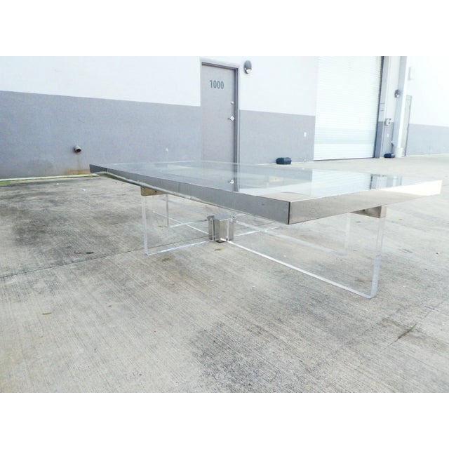 Stainless Steel , Brass and Lucite Rectangular Coffee Table For Sale - Image 11 of 12