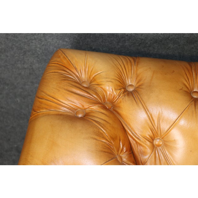 Fine Quality Custom Tufted Caramel Hued Chesterfield Sofa Settee 71 Inches Long For Sale - Image 10 of 15