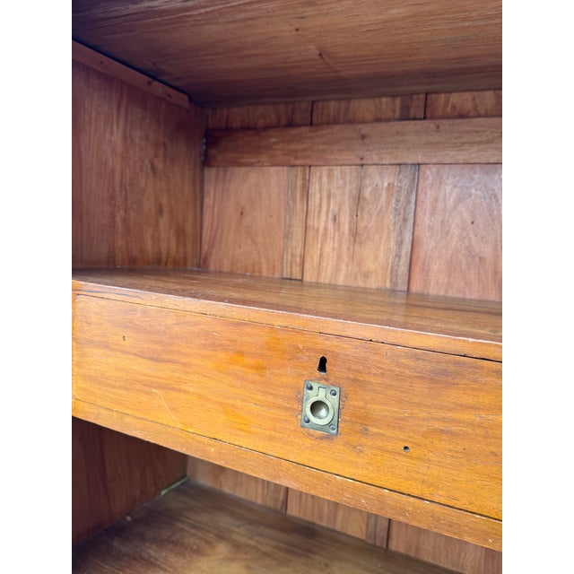 Antique Tramp Art Style Solid Wood Armoire With Mirror | Hand-Carved Wardrobe Cabinet For Sale In Tampa - Image 6 of 11