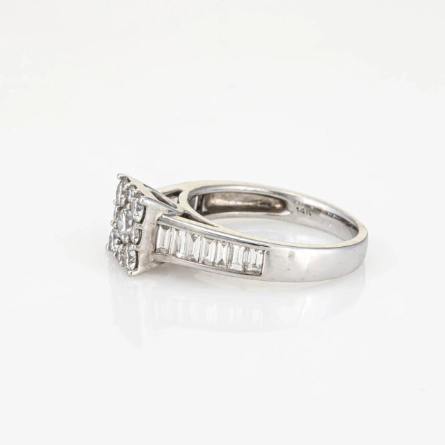 1ct Diamond Square Cluster 14k White Gold Engagement Ring Size 7 For Sale - Image 4 of 7