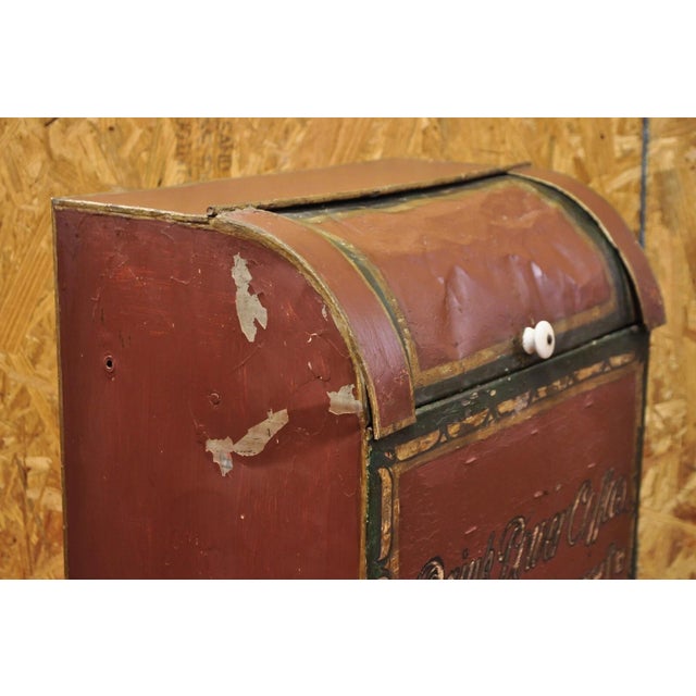 Late 19th Century Antique Power Coffee Tin Rolltop Red Tea Hopper General Store Spice Bin Display For Sale - Image 9 of 12