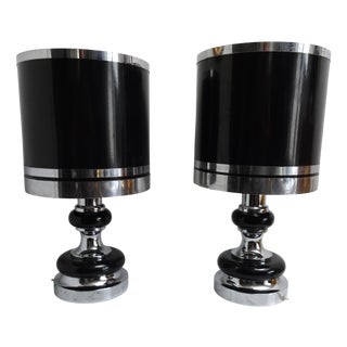 Vintage Space Age Chrome and Black Table Lamps from Massive, 1970s, Set of 2 For Sale
