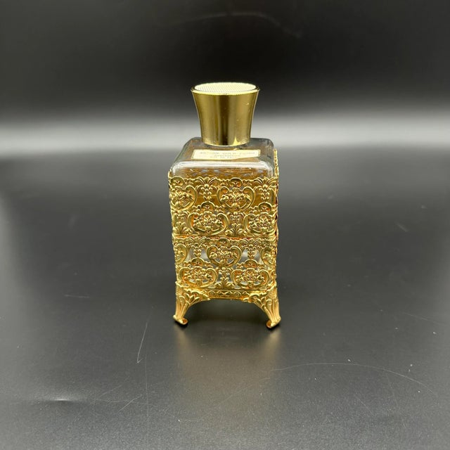 Vintage Hollywood Regency Ormolu Filigree Gold Gilt Vanity Accessories Set Perfume Bottles & Soap Dish 3 Pieces For Sale - Image 9 of 12