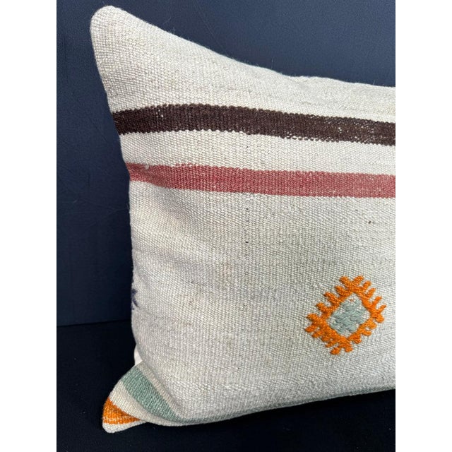 Turkish Hemp Pillow Cushion Natural Beige Orange Cushion Cover 20x20 #30581 Enhance your home decor with our Kilim Pillow...
