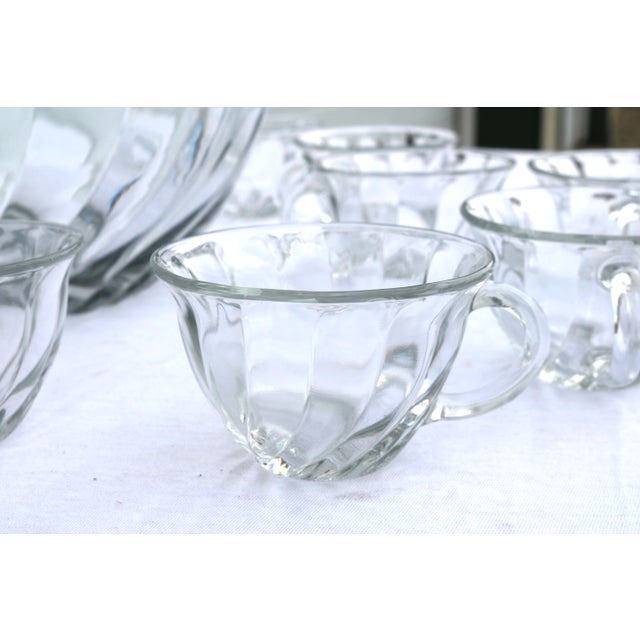 Mid-Century Modern Vintage Anchor Hocking Victoria Optic Swirl Clear Punch Bowl and 8 Cups For Sale - Image 3 of 8