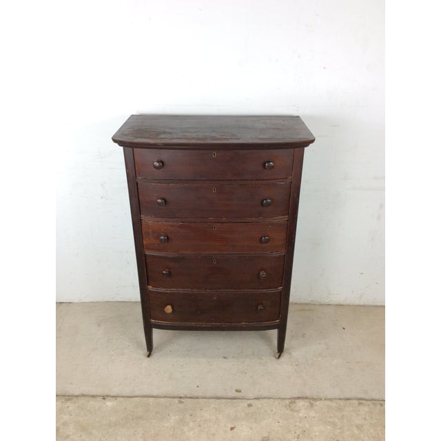 American Antique Depression Era Five Drawer Chest With Turned Wood Pulls For Sale - Image 3 of 18