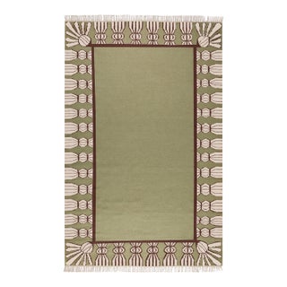 Part & Parcel Goods Wool Tassel Rug, 2’6” x 12', Sage, Chocolate and Eggshell For Sale
