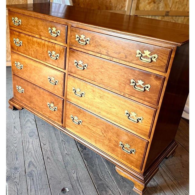Crafted by L. & J.G. Stickley in the 1990s, this substantial solid cherry double dresser combines traditional American...