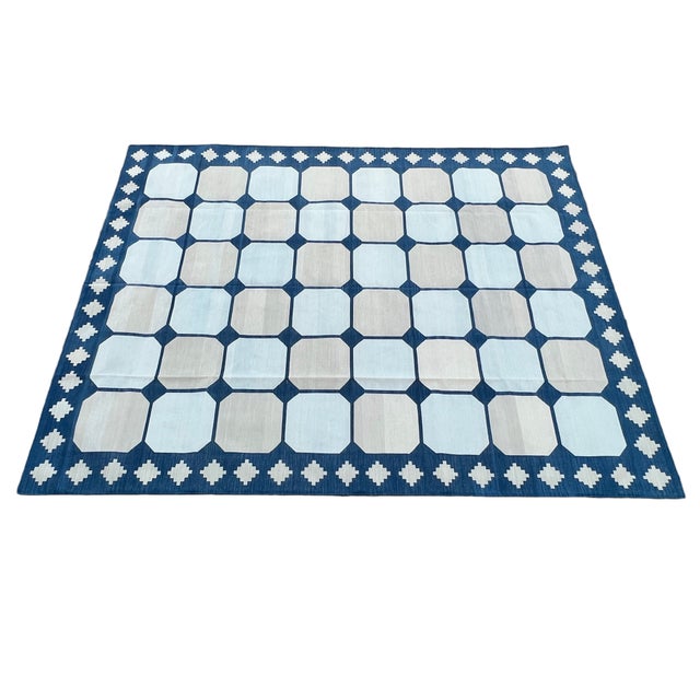 Casa Cosima Not Yet Made - Made to Order Handmade Cotton Area Rug Vegetable Dyed Sky Blue and Light Beige Vista Dhurrie-12'x15' For Sale - Image 4 of 10