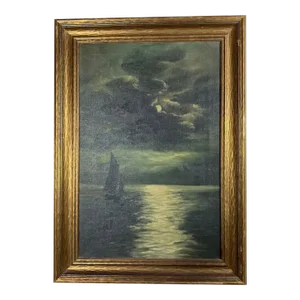 American School, Moonlit Landscape, Oil on Canvas, C. 1900