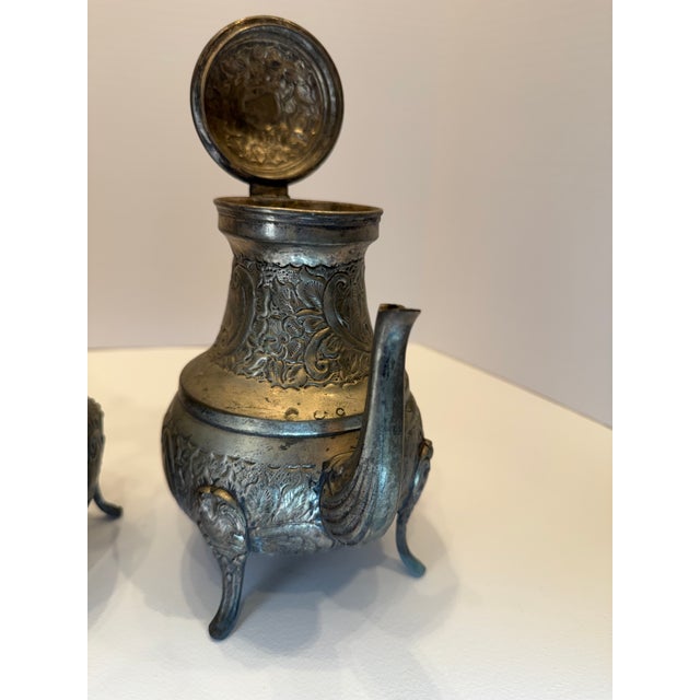 Ornate Antique Middle Eastern Silver Plated 4-Piece Tea & Coffee Service Set For Sale In Houston - Image 6 of 8