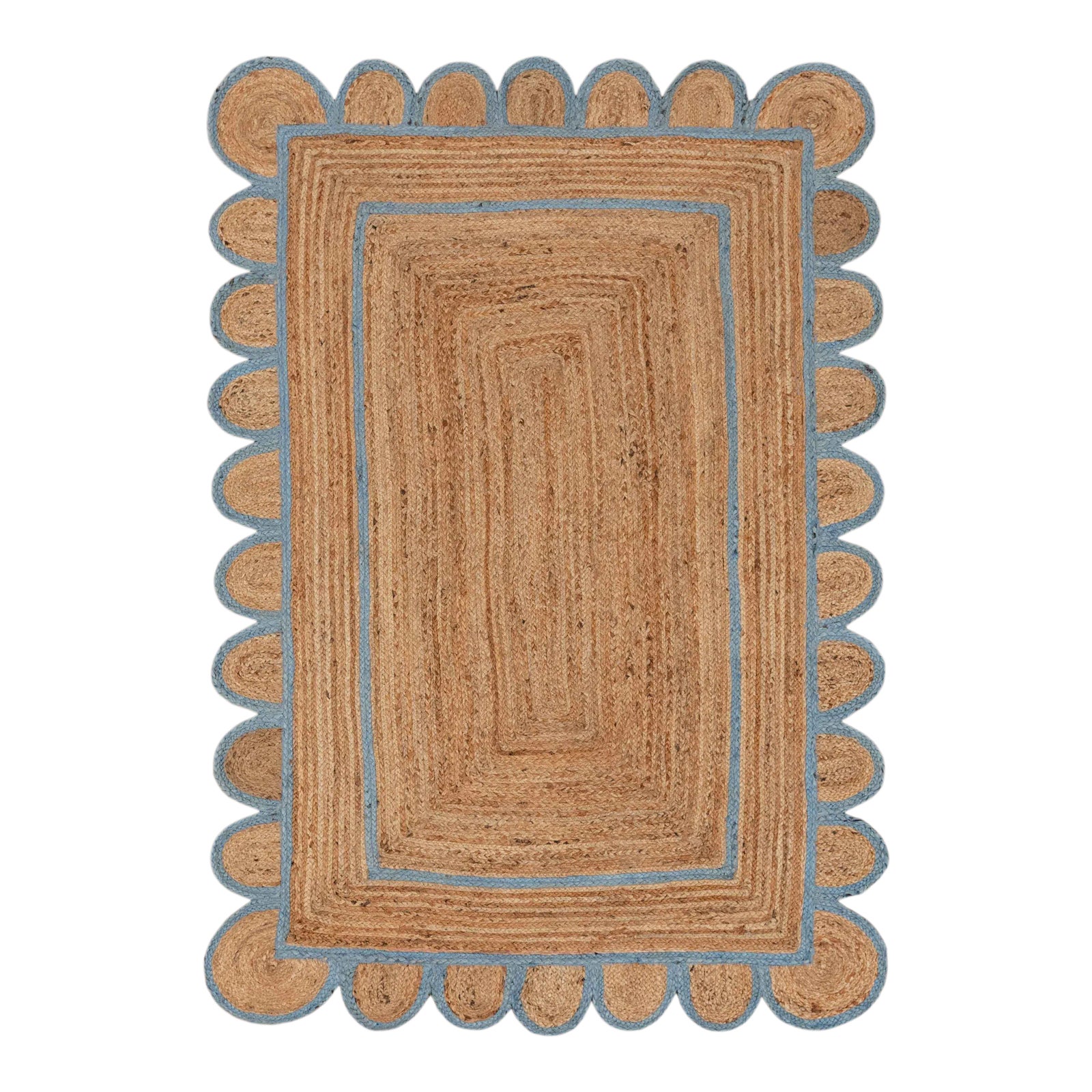 Light Blue Scallop Jute Hand Made Rug 2'x3' Chairish