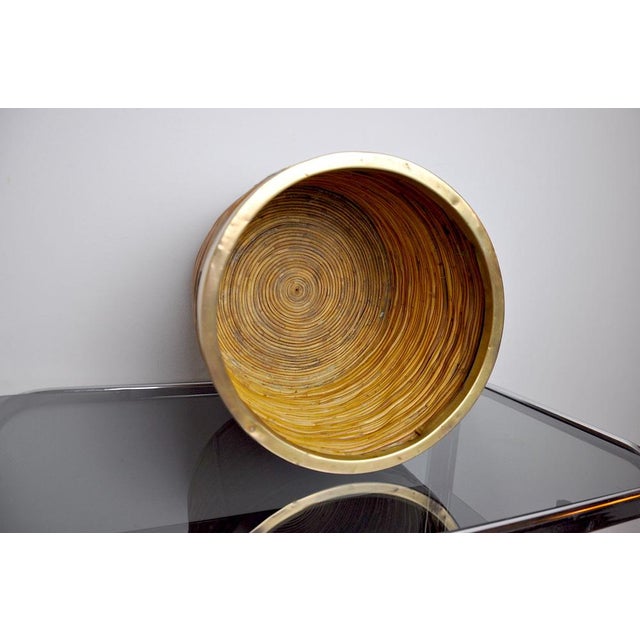 Rattan and Brass Planter, Italy, 1970s For Sale - Image 4 of 7
