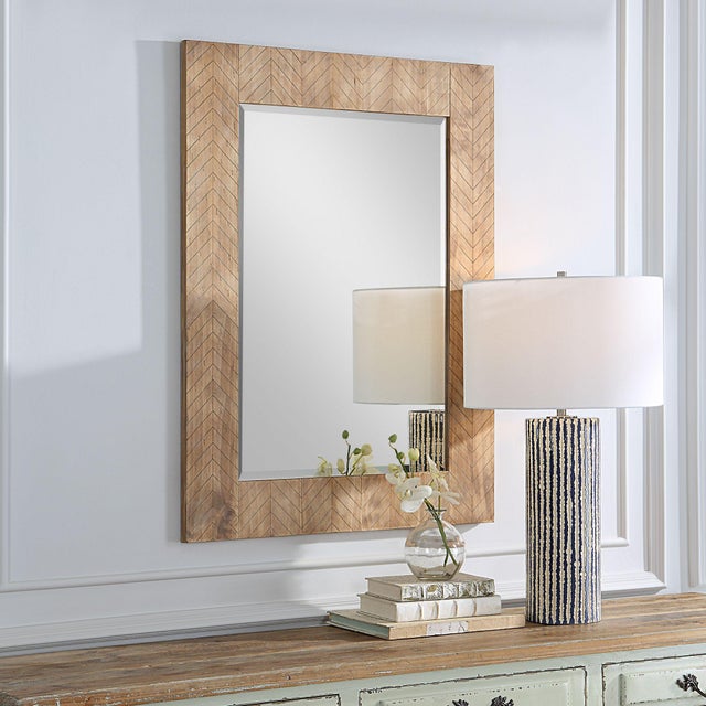 Modern Herringbone Driftwood Rectangular Mirror For Sale - Image 3 of 6