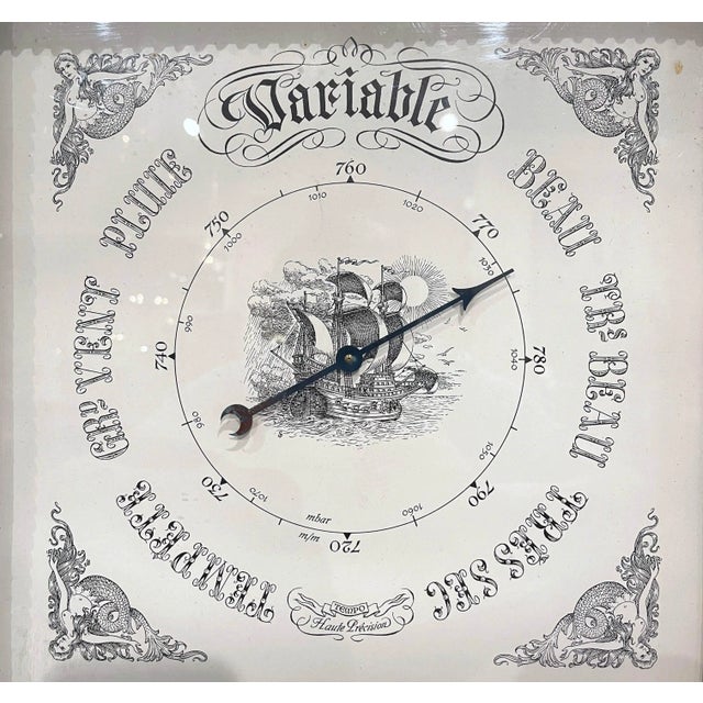 This elegant, antique Louis XV barometer was crafted in Paris, France, circa 1960. Square in shape, the wall piece...