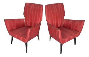 Set of Mid-Century Modern Red Armchairs, Italy, 1950s