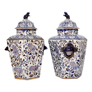Mason's Ironstone Blue and White Hexagonal Covered Potpourri Jars For Sale