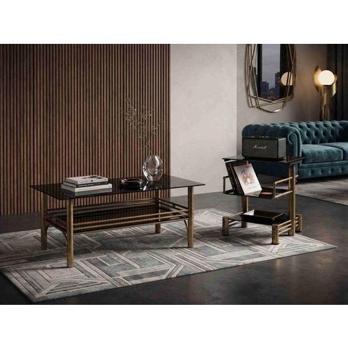 Hollywood Regency Postmodern Brass and Black Glass 2-Tier Coffee Table, 1960s For Sale - Image 9 of 10