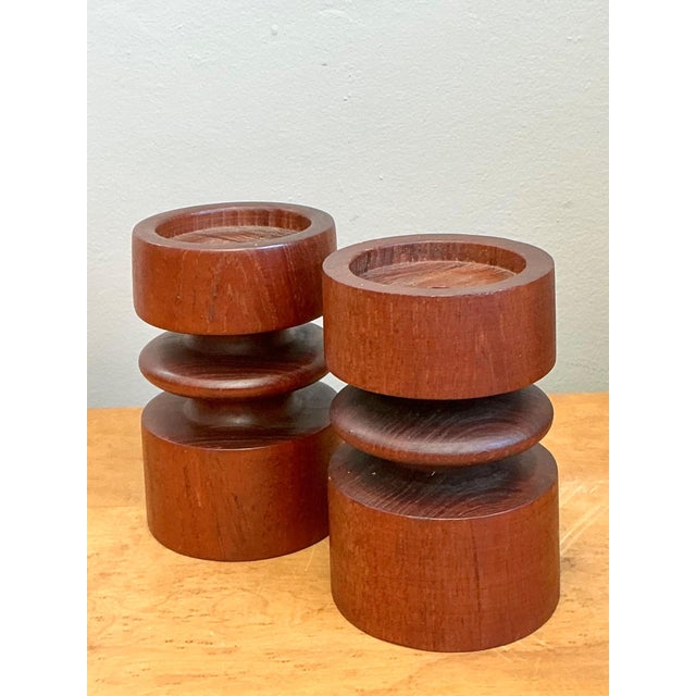 Mid-Century Modern Vintage Mid-Century Modern Wood Candle Holders - A Pair For Sale - Image 3 of 12