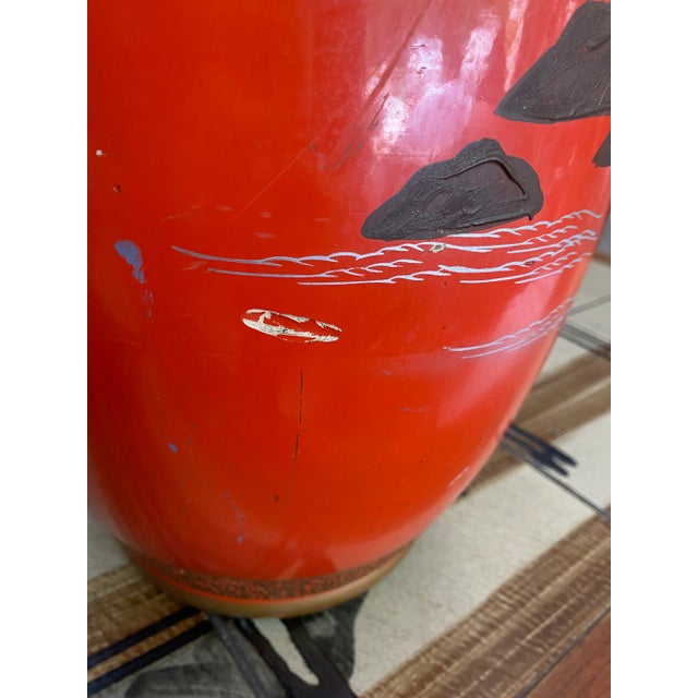 1920s 1920s Chinoiserie Cinnabar Style Mother of Pearl Colored Orange Vase For Sale - Image 5 of 9