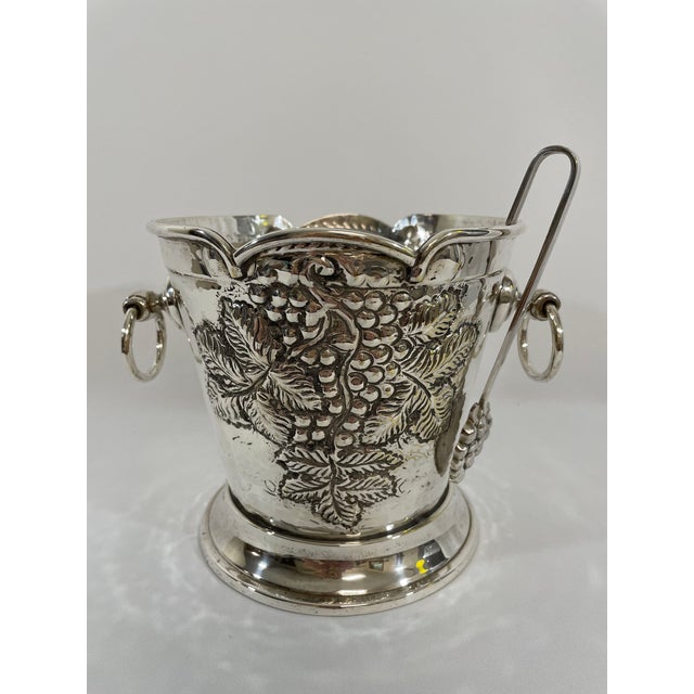 Baroque 1970s Italian Silverplated Grape Motif Ice Bucket With Drain and Tongs For Sale - Image 3 of 18