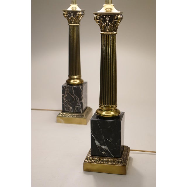 1960s 1960's Westwood Neoclassical Hollywood Regency Corinthan Column Marble Brass Table Lamps - a Pair For Sale - Image 5 of 11