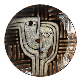 Decorative Porcelain Art Glass Bowl With 2 Faces For Sale