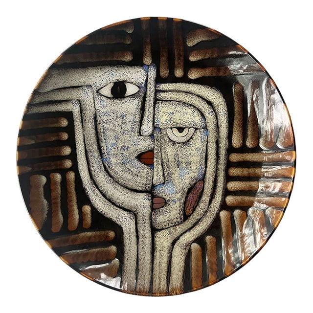 Decorative Porcelain Art Glass Bowl With 2 Faces For Sale