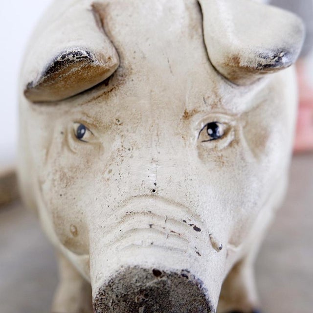 White Mid-Century Iron Piggy Bank Sculpture For Sale - Image 8 of 12