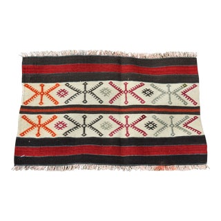 1950s Hair Band Motif Rustic Style Turkish Vintage Handwoven Kilim Rug For Sale