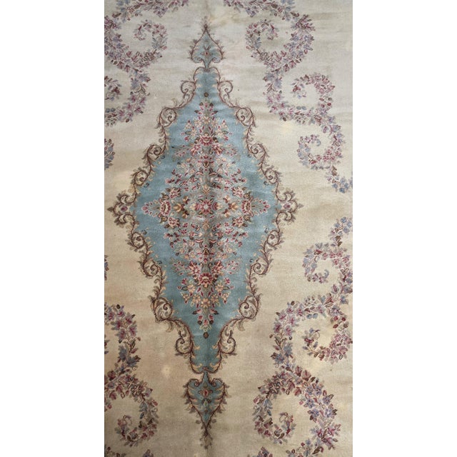 Mid 20th Century Vintage Persian Style Ivory, Dusty Rose & Powder Blue Floral Palace Rug, Circa Mid-20th Century – 15’11” X 11’4” For Sale - Image 5 of 9
